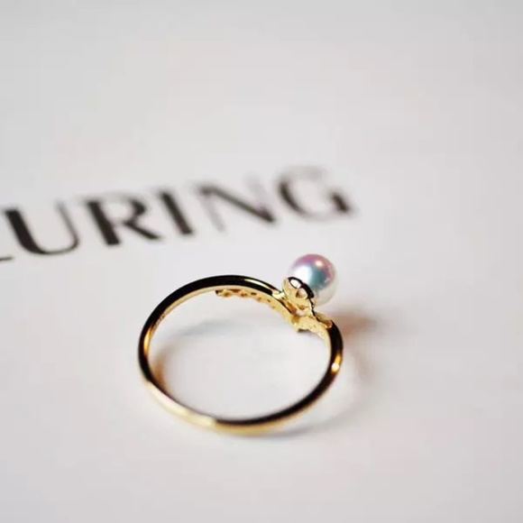 Pearl Ring, Chevron Ring, CZ Stacking Ring - Picture 3 of 6